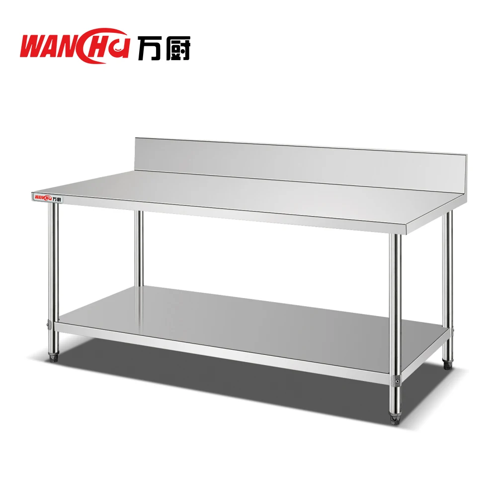 Commercial Food Prep Work Table Heavy Duty Metal Work Table Restaurant 2 Tiers Flat Work Bench