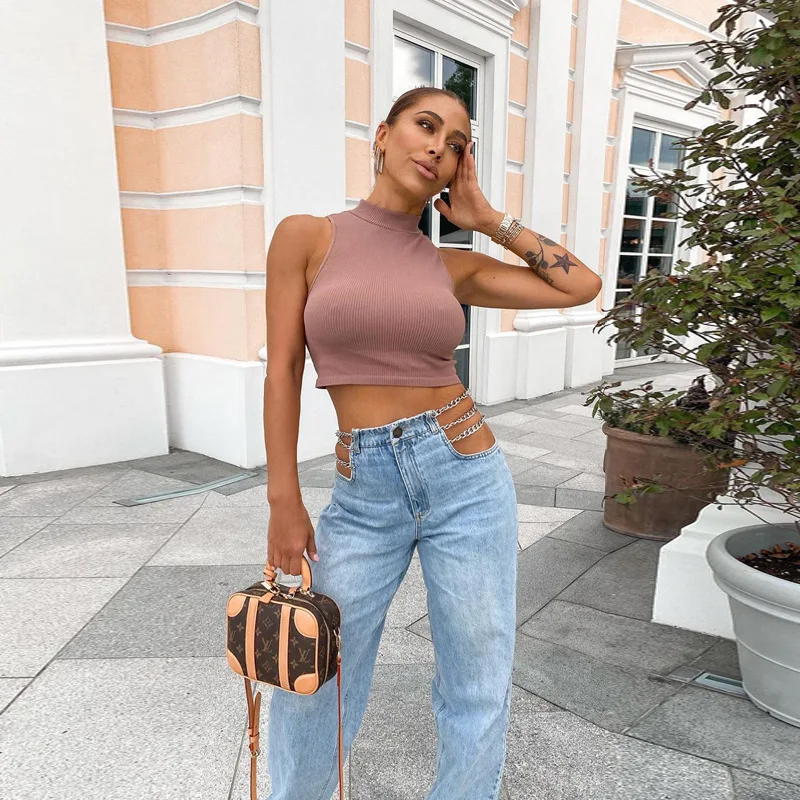 2022 длинные джинсовые брюки с высокой талией джинсы с цепочкой