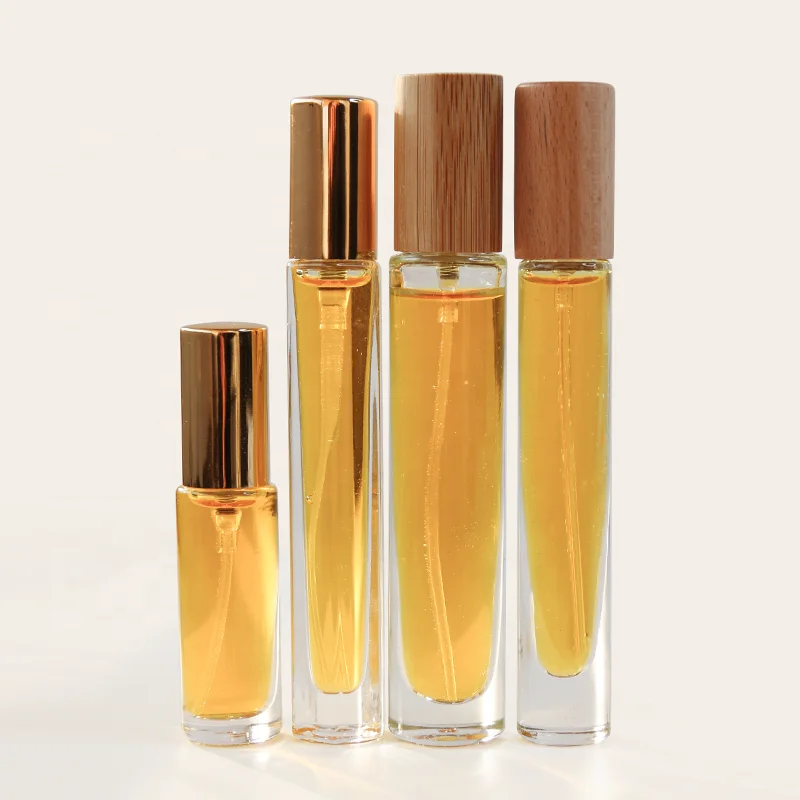 5ml / 10ml / 15ml Screw refillable perfume empty bottle high quality clear perfume bottle with wooden cap