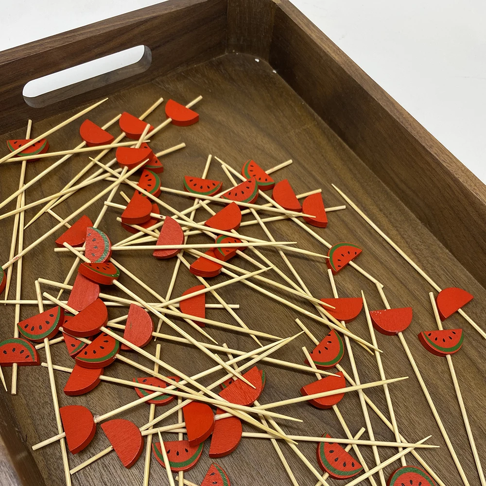 Red Watermelon Cocktail Picks Bamboo Fancy Toothpicks for Appetizers Drinks Fruits Summer Party Food Garnish Skewer Sticks