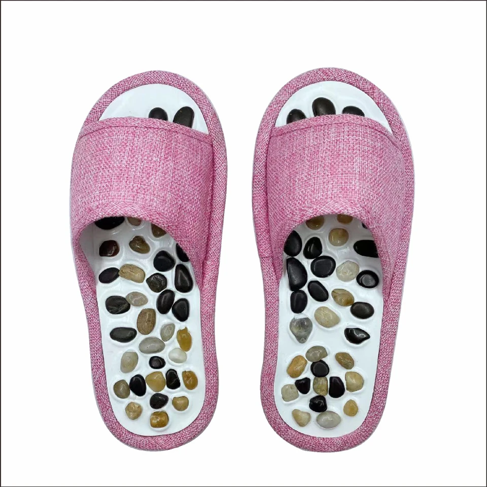 high quality EVA soles natural pebbles portable stone massage slipper