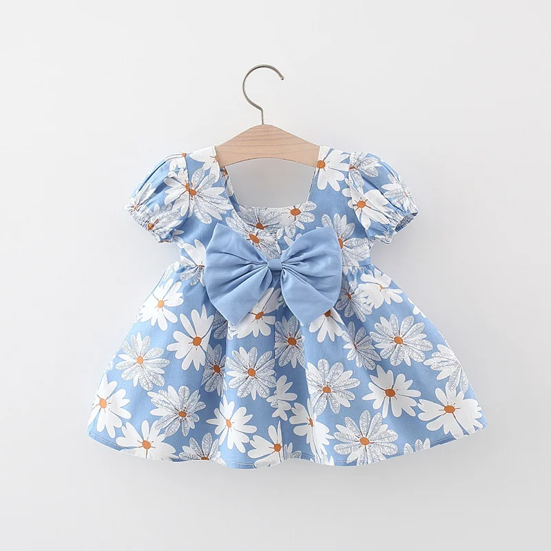 Baby Girls Puff Sleeve Floral Causal Princess Bowknot Baby Girl Summer Dress