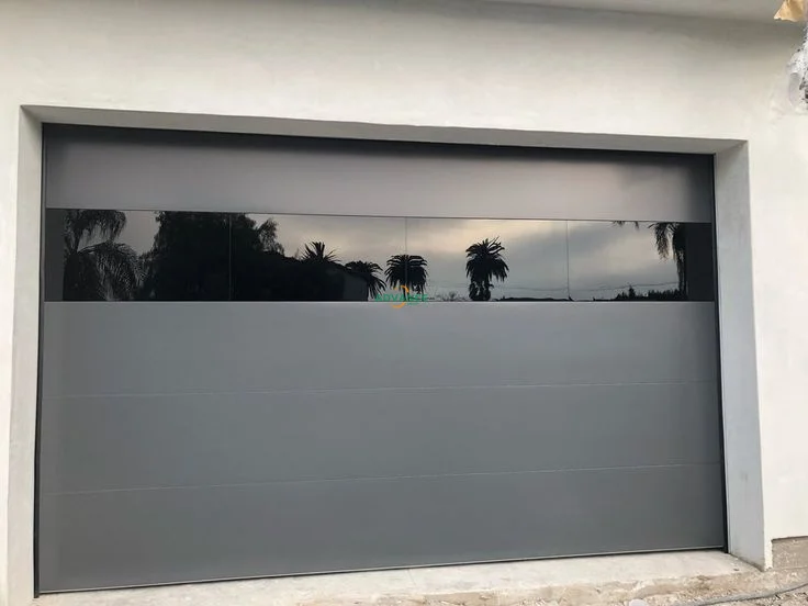 ANDA American Style 16 x 8 sectional garage door black aluminium with frost glass garage door
