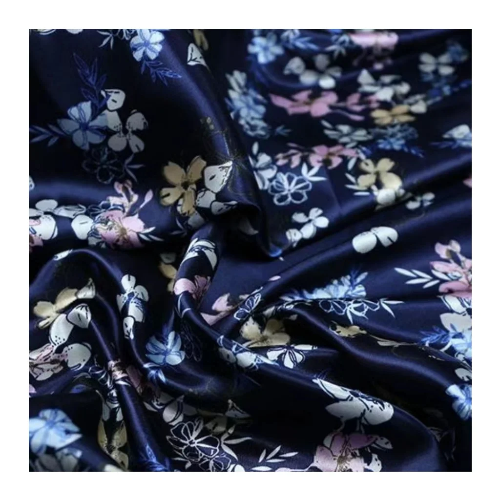 satin fabric free sample digital print polyester satin fabric evening dress patterns custom design for dress