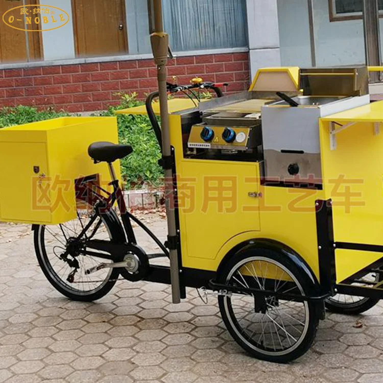 Electric power three-wheeled snack cart with awning barbecue bike can be connected to gas