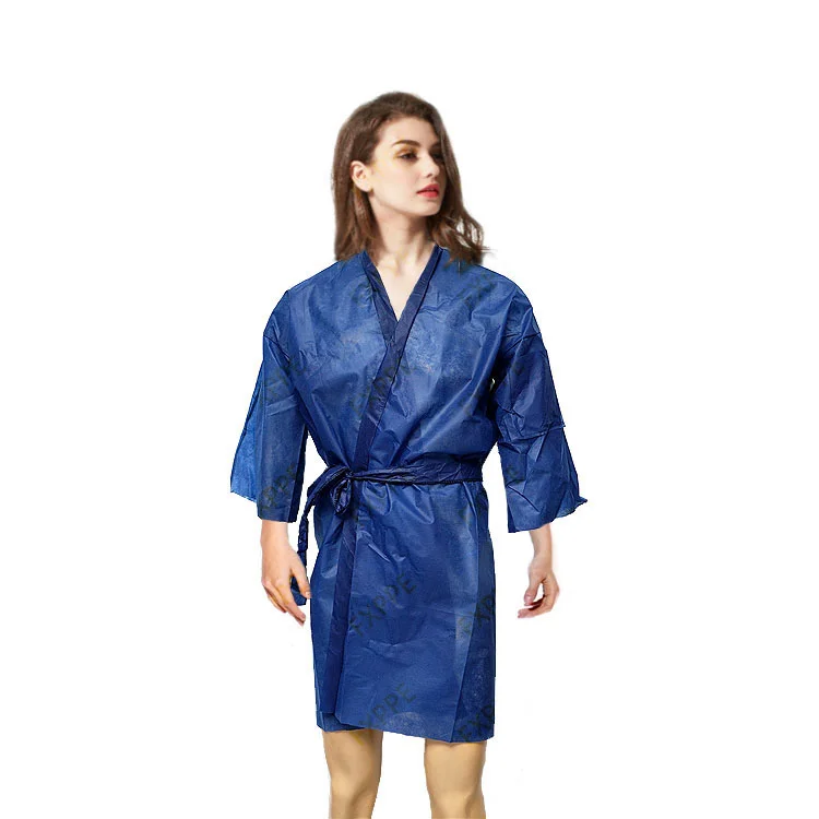 Disposable Non Woven Hairdressing Bathrobe Spa Robes Kimono Dressing Gown