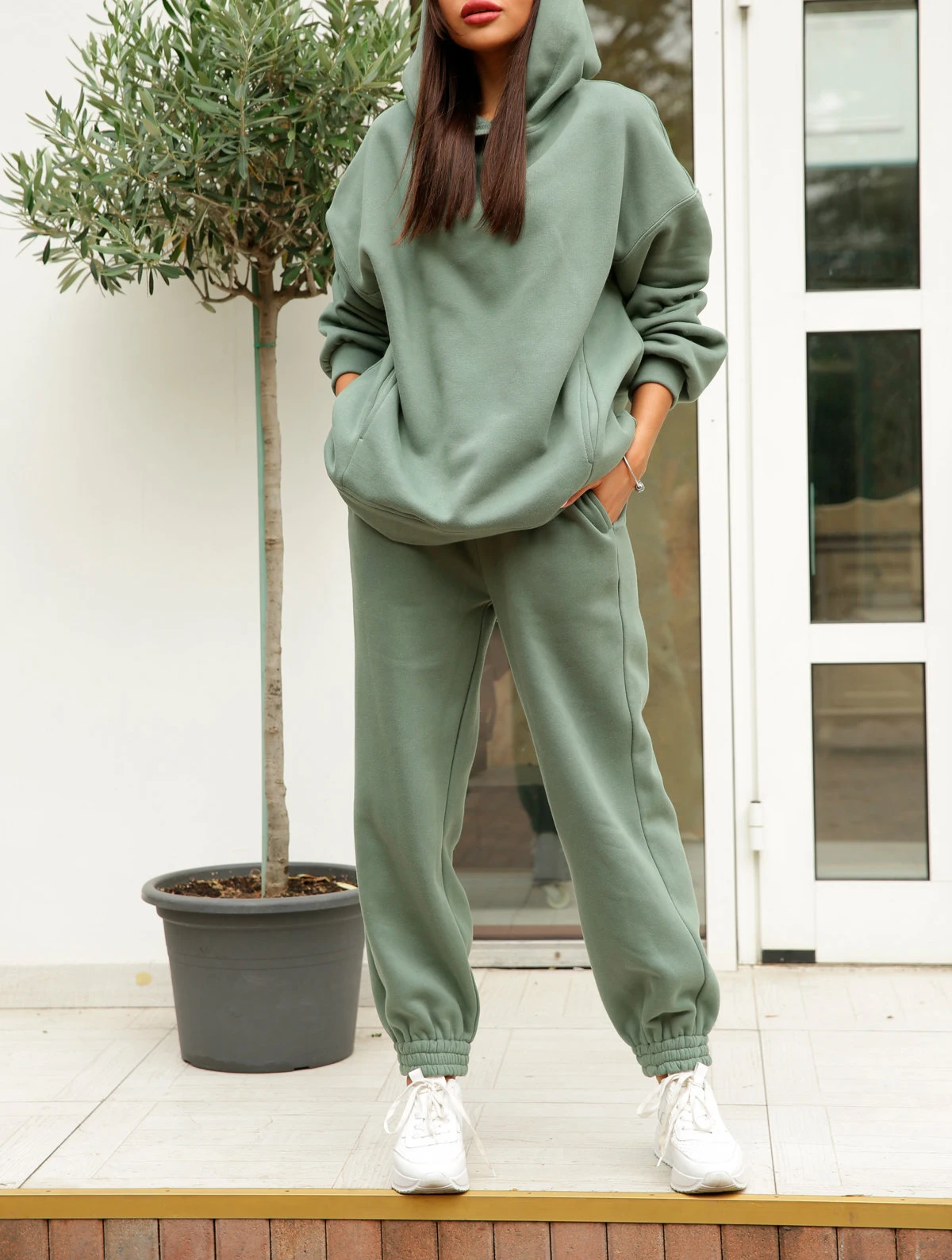 4221 Women Customize Logo Leisure casual High Waist joggers Two-piece Hoodie suit