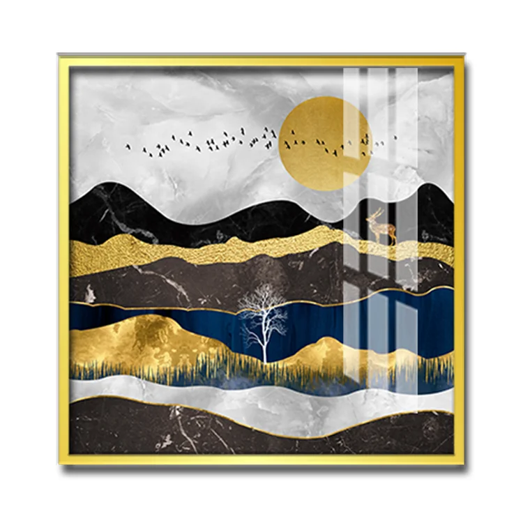 Hot Selling Mountains And The Sun Crystal Porcelain Painting Abstract Painting For Home Decor