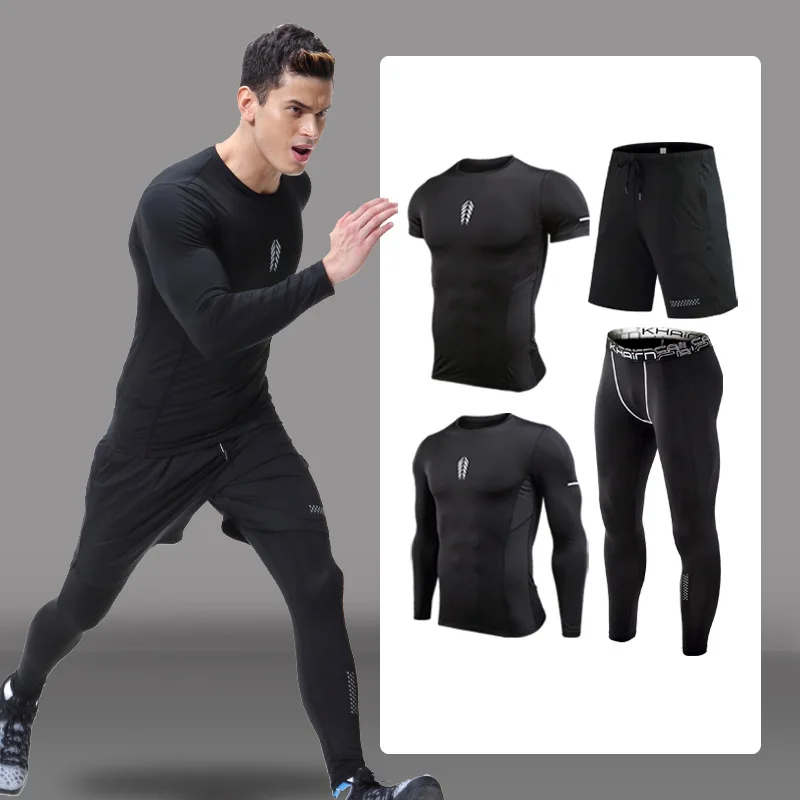 High Quality 2022 Custom Men Gym Wear Stretch Running Sweatsuit Compression Sports Wear 5 Pieces Training Wear