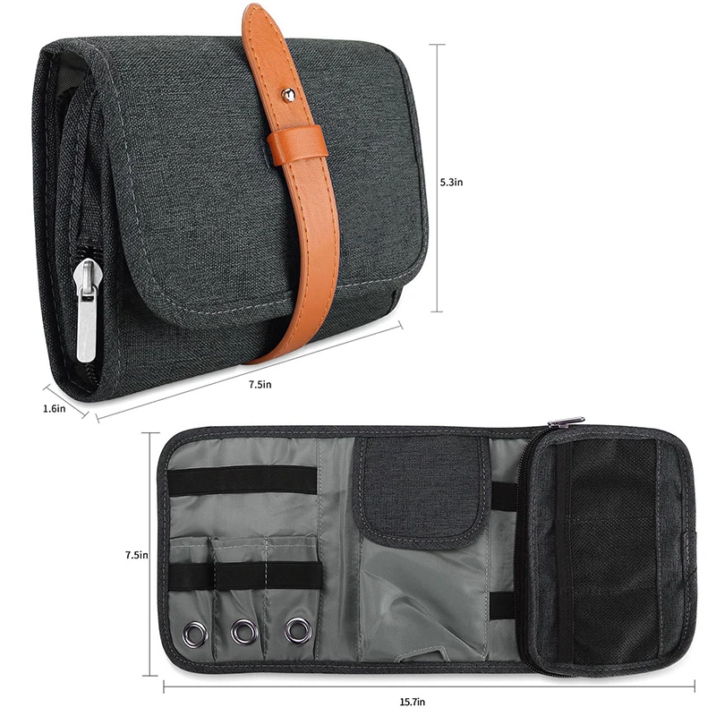 Portable Leather Folding Electronic Accessories Storage Bag Waterproof Small Travel Gadget Bag Case Roll Up Cable Organizer Bag