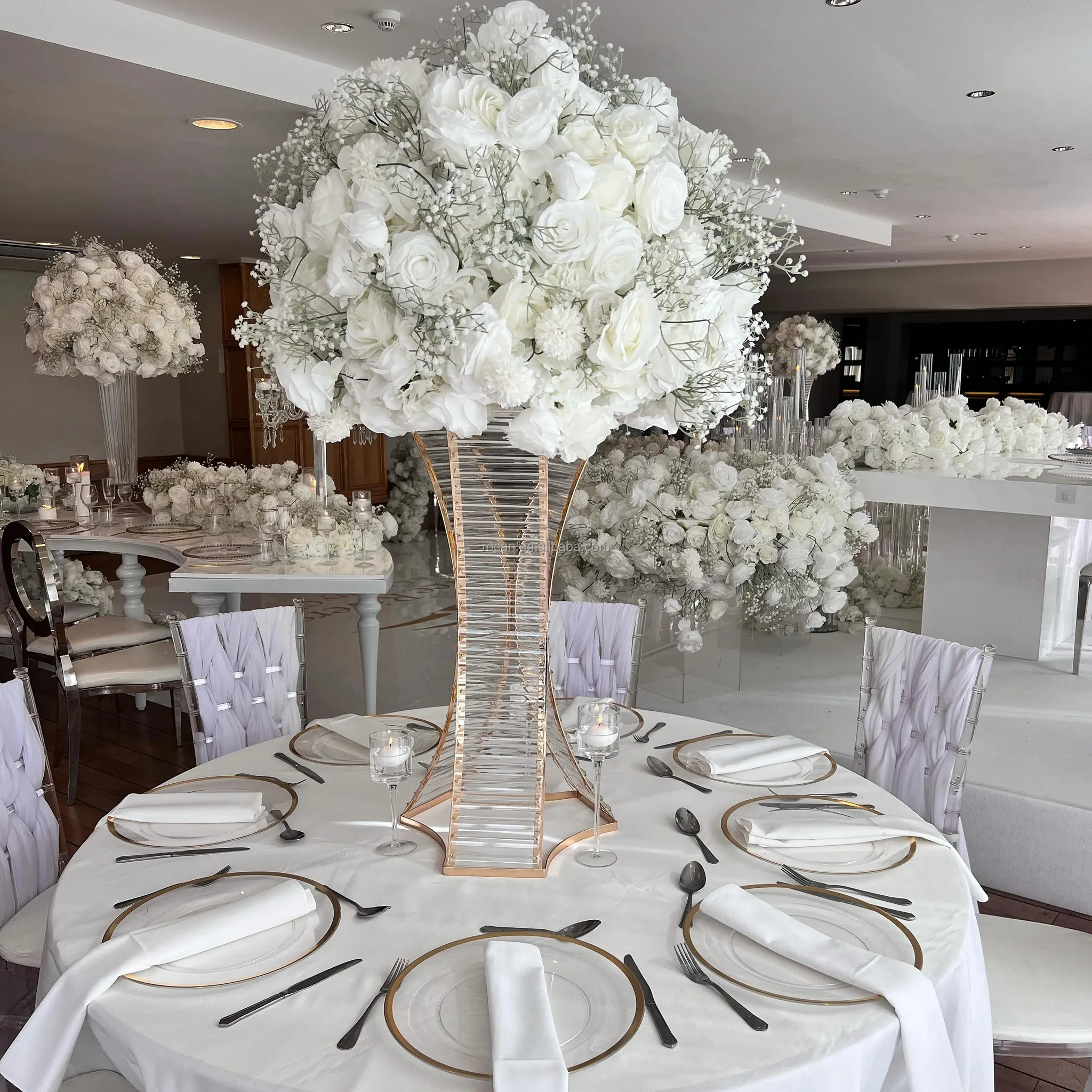 Center Pieces Party Clear Gold Flower Vase Stand Wedding Decoration Table Centerpieces for Wedding Table Decoration