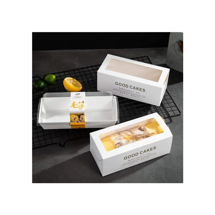 Wholesale Baking White Cake Packaging Box Roll Transparent Strip Packaging Drawer Box Paper Cake Box