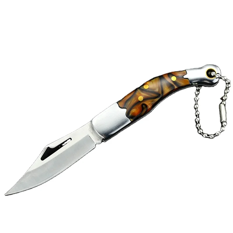 MINI camping outdoor folding short knife Acrylic Handle Small Pocket Knife With Keychain