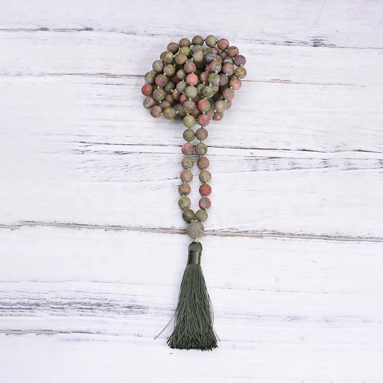 Handmade 108 mala Yoga Gemstone Long Tassel Necklace natural stone Unakite bead woman necklace Handmade 108 Mala Yoga Gemstone