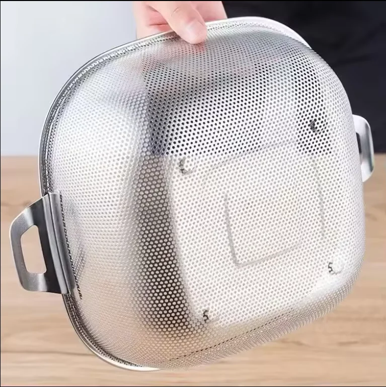 Factory wholesale custom square stainless steel rice sieve vegetable fruit mesh strainers bowl drainer basket kitchen colanders