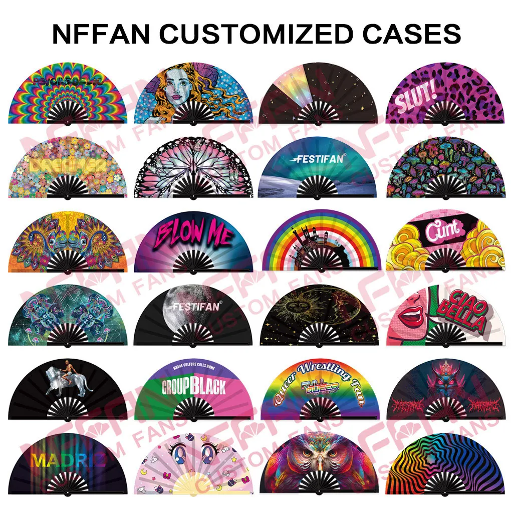 Personalized Large Folding Rave Hand Fan with Custom Printed Eco-Friendly Bamboo for Festivals and Party UV Glow