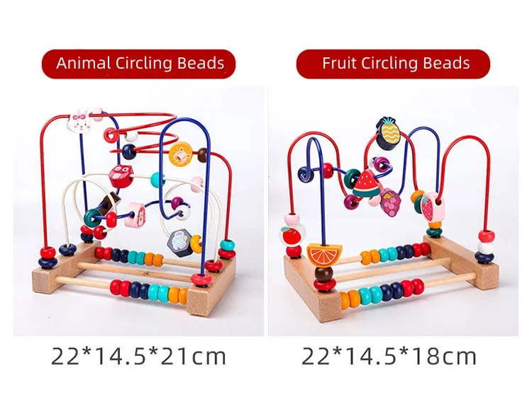 Wholesale Kids Wooden Fruit Bead Maze Activity Educational Puzzle Game Toy Roller Coaster Circle Funny Toys
