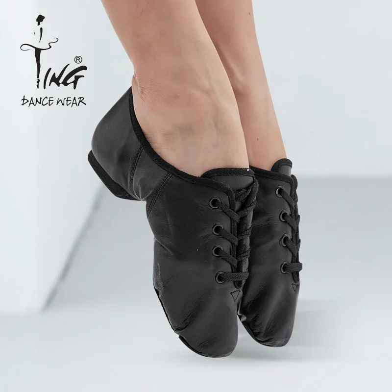 Оптовая продажа, черная кожаная обувь jazz со шнуровкой и разрезом