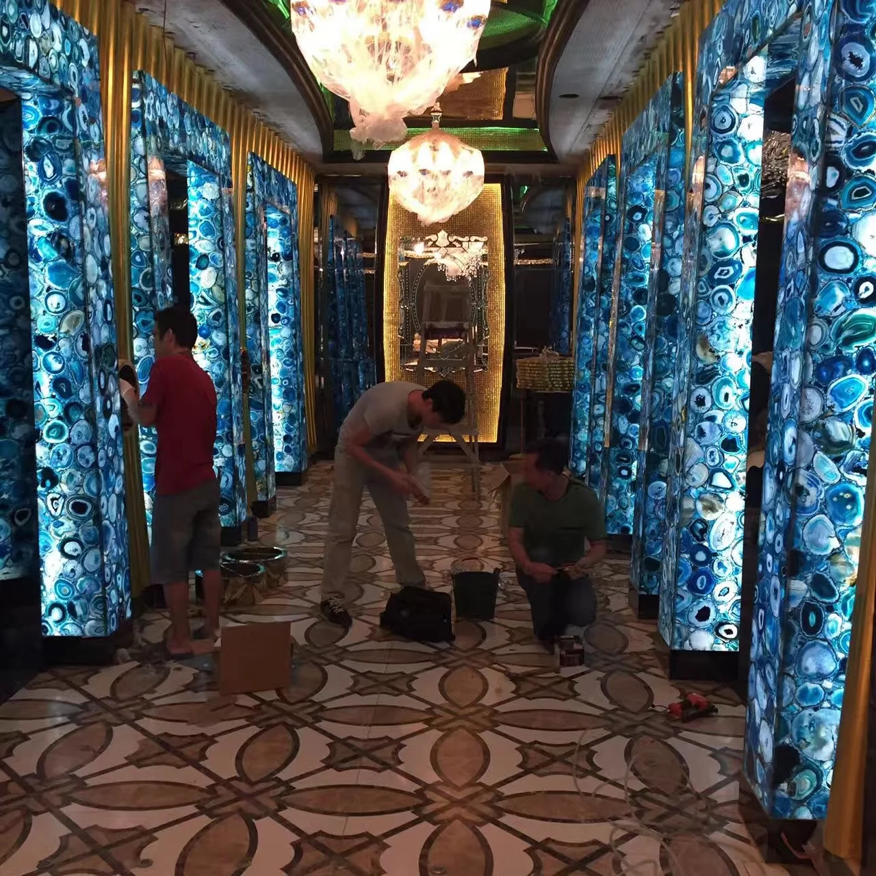 Marble Slab Price Beautiful Natural Luxury Decoration Polished Semi Precious Stone Slabs Blue Marble Agate Table