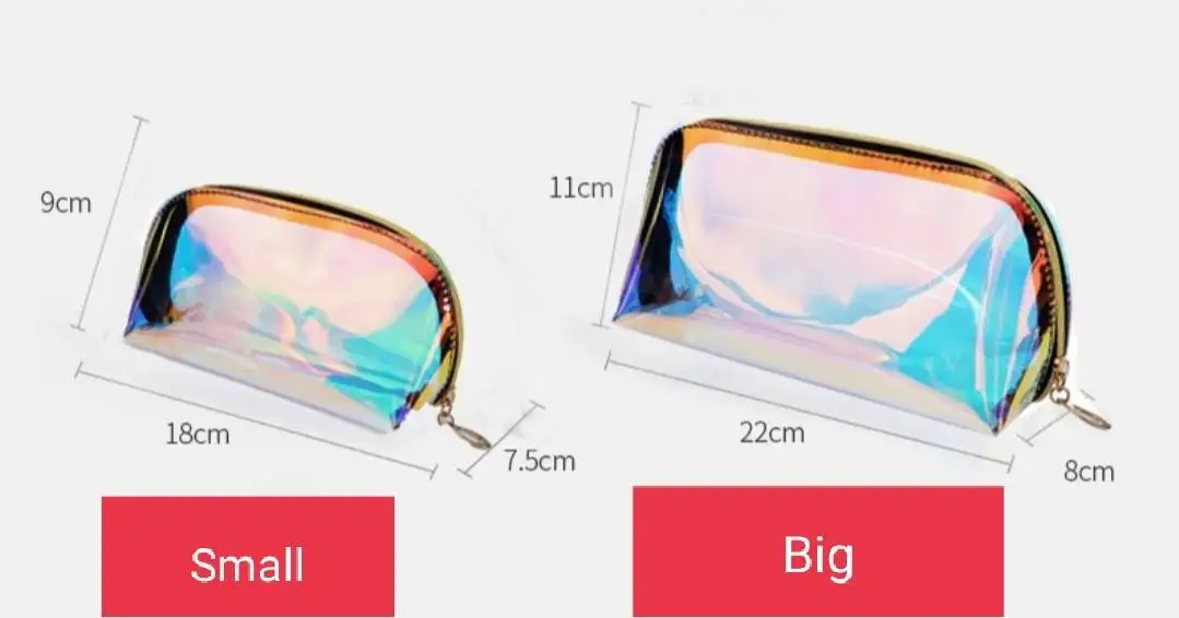 Hot sale costom logo holographic PVC TPU ziplock laser travel jelly iridescent makeup cosmetic bag