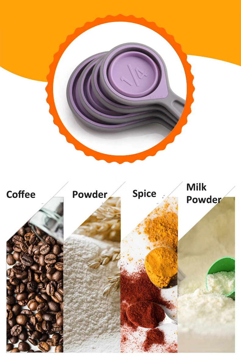 Liquid Dry Food Baking Cooking Kitchen Utensils Collapsible 40ml Flexible Silicone Measuring Cups and Spoons Set