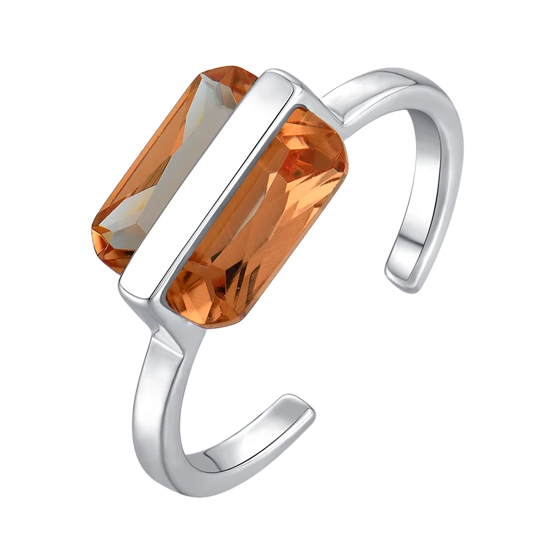 Simple fashion 8*10mm flat bottom rectangular cut angle alumina open ring 925 sterling silver ring