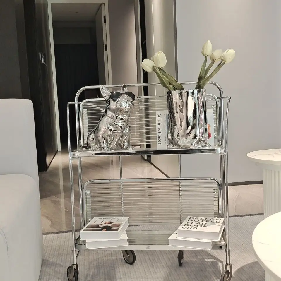 Storage Holders Metal or Stainless steel Trolley Mobilet Vintage Folding Tea Cart Party Serving Trolley Bar Cart