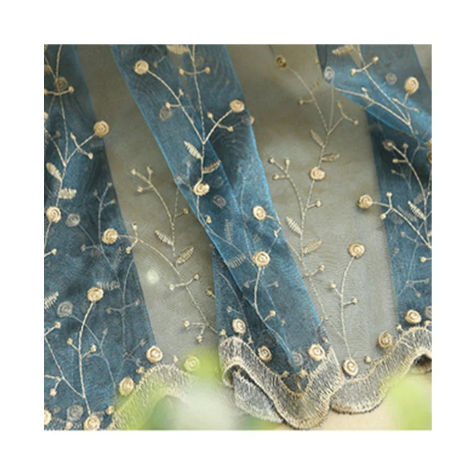 Embroidered Sheer Bedroom Living Room Voile Curtain Fabric or Ready Made Curtain