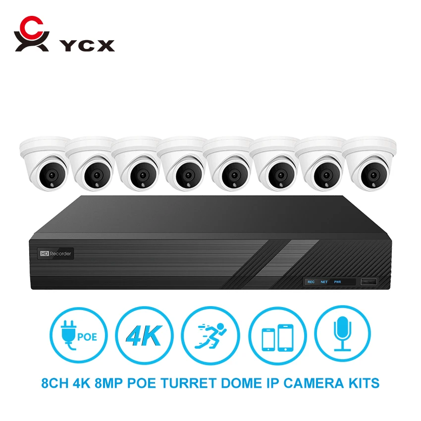  8 каналов 4K Мп POE револьверная IP-камера комплекты видеонаблюдения встроенная Водонепроницаемая аудиокамера