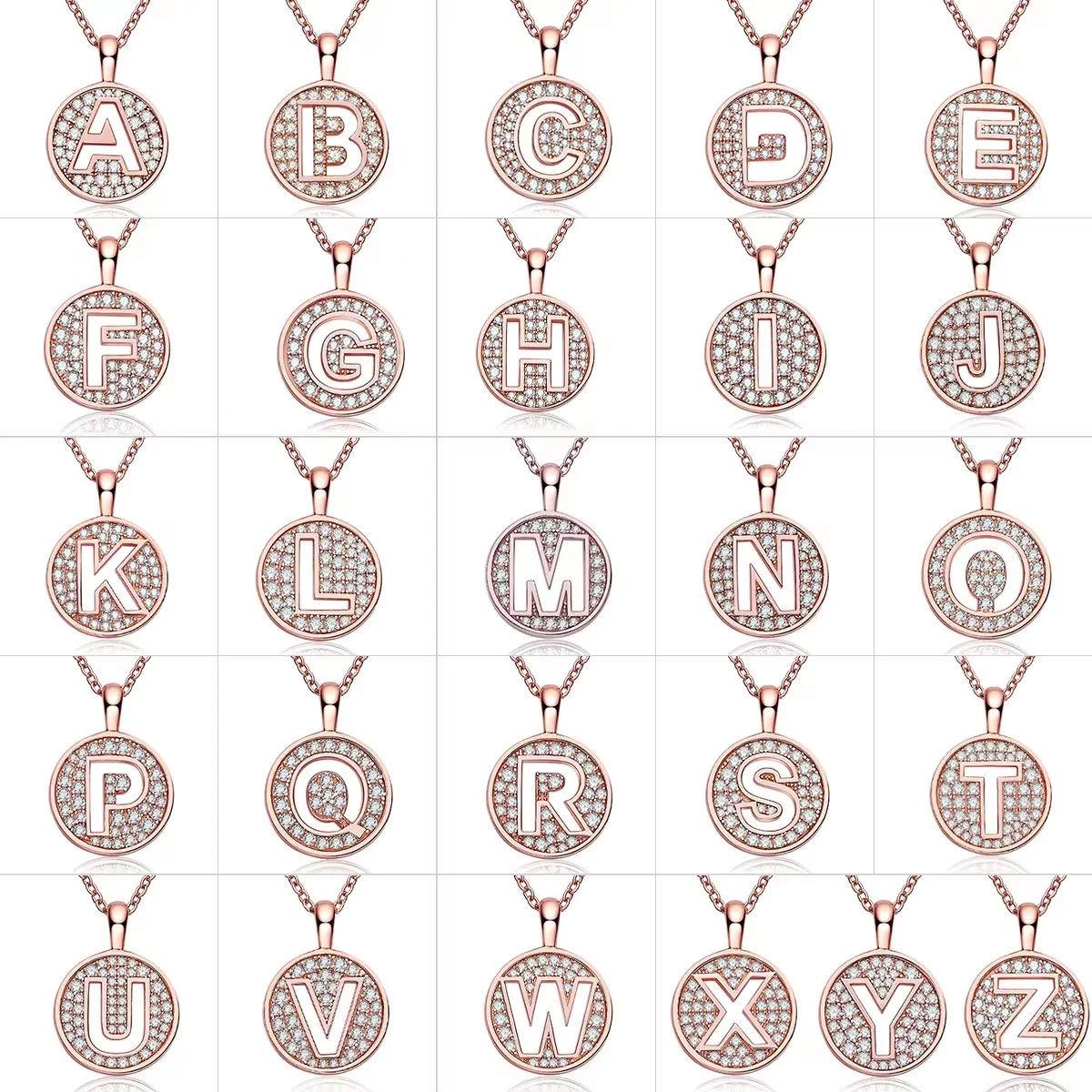 Letters Series Design Hollow Letter L Necklace S925 Sterling Silver Plated Rose Gold Fashion VVS Moissanite Necklace For Women