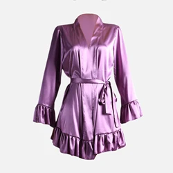 Sleepwear For Sexy Women Sexy New Arrival Custom Long Sleeve Ruffle Pink Nightgown For Silk Night Dress Pajama