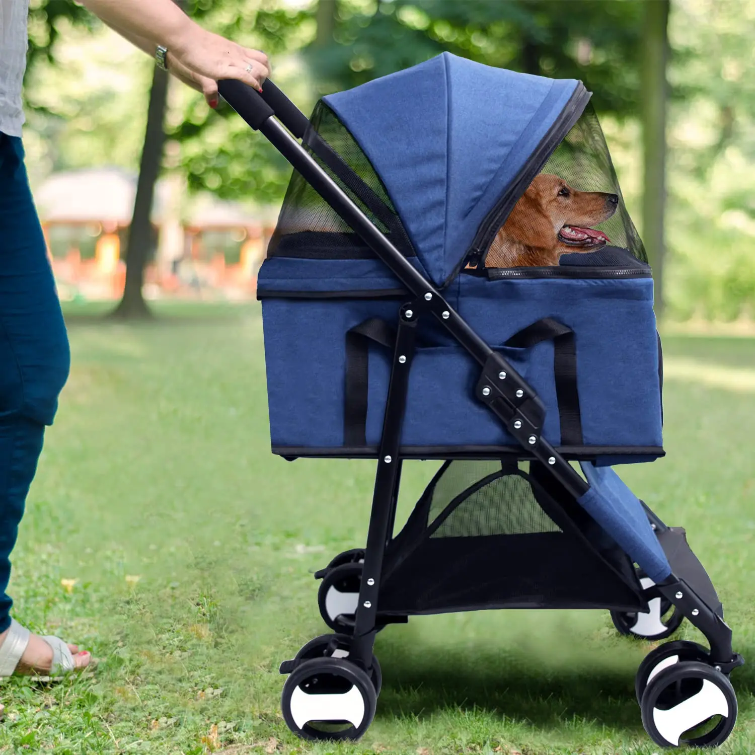 Folding Travel Pet Trolley Cat Cart Carrier With 4 Wheels For Medium Dogs Luxury Dog Pet Strollers