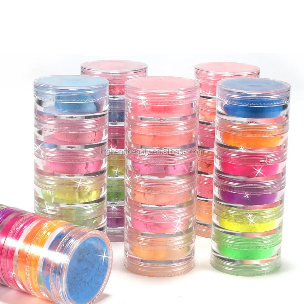 New Glow Loose Powder Neon Pigments Powder Stack Colorful 6 in 1 Fluorescence Gel Nail Polish Neon Pigment Powder