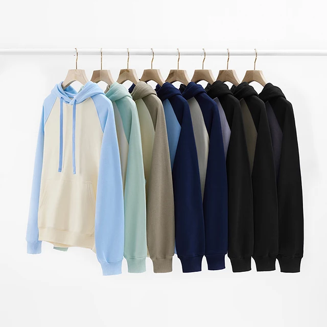 NO MOQ custom logo cotton raglan sleeve blank hoodies unisex