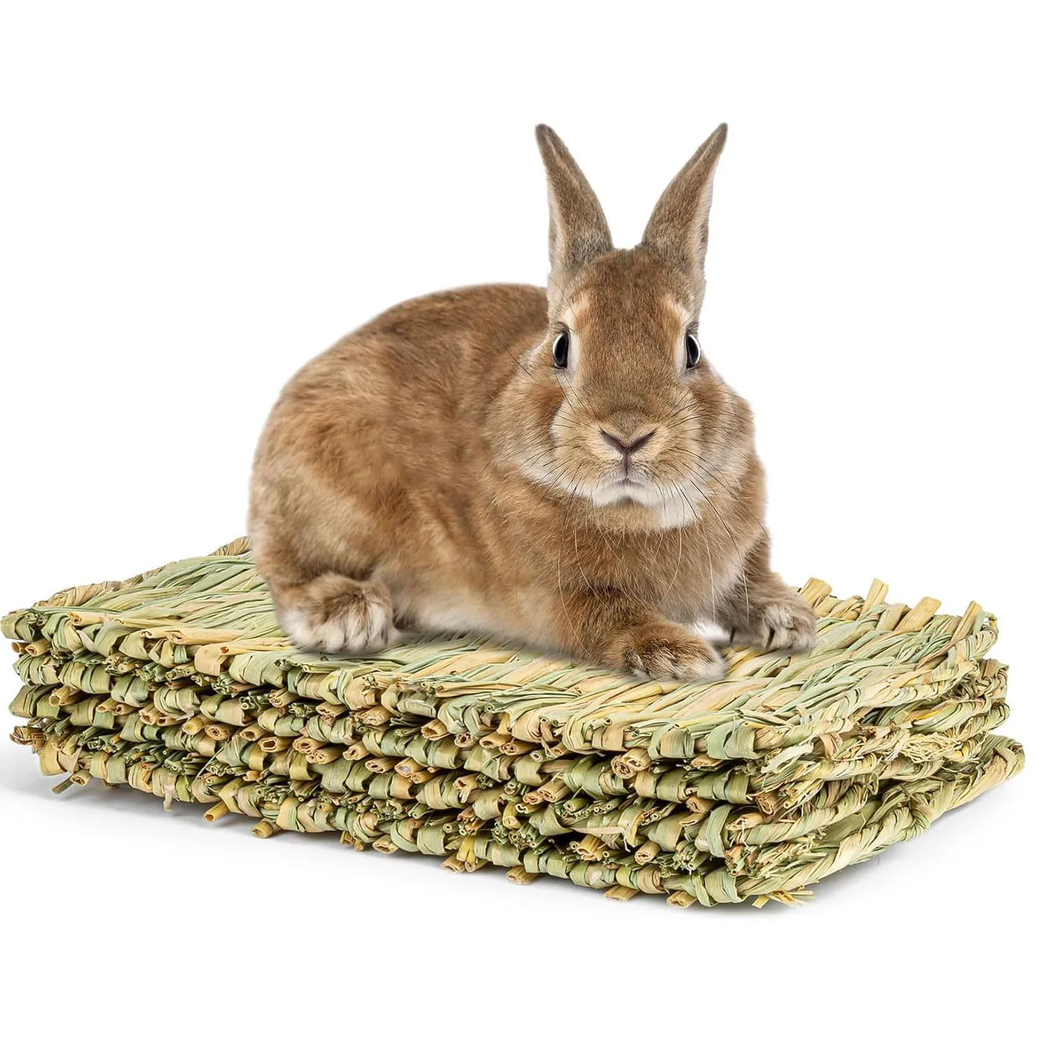 Rabbit Grass Mats Natural Hay Woven Bunny Bad Cage Mats Pet Bedding Cooling Sleeping Nesting & Toys for Chinchilla Guinea Pig