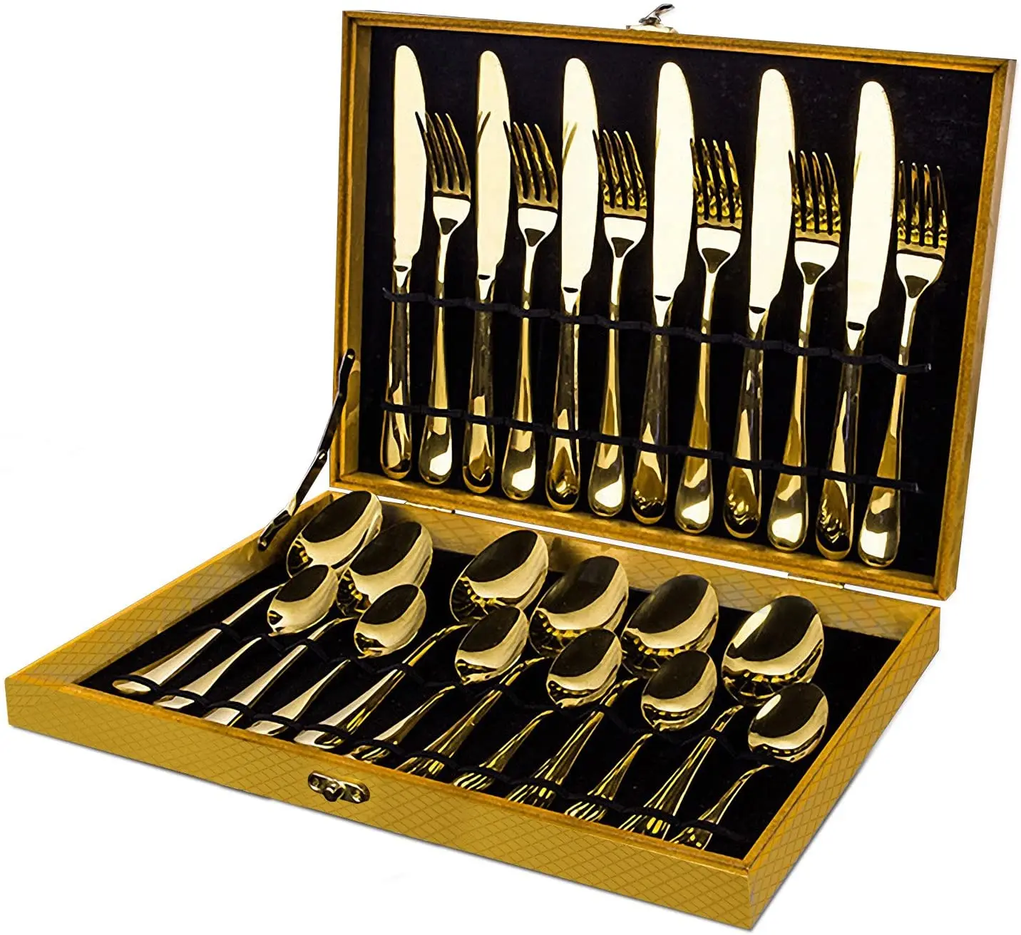 Sale Luxury Gold Restaurant Stainless Steel Cutlery 24pcs Set With Case