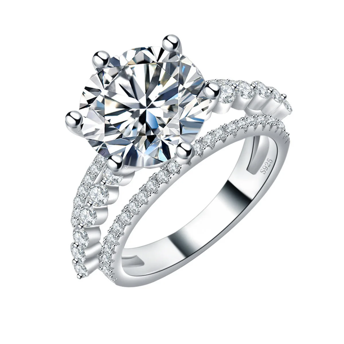 8 Adodo anti tarnish jewelry 5Carat Colorful S925 Sterling Silver 11MM Six-claw Moissanite Engagement Diamond Ring