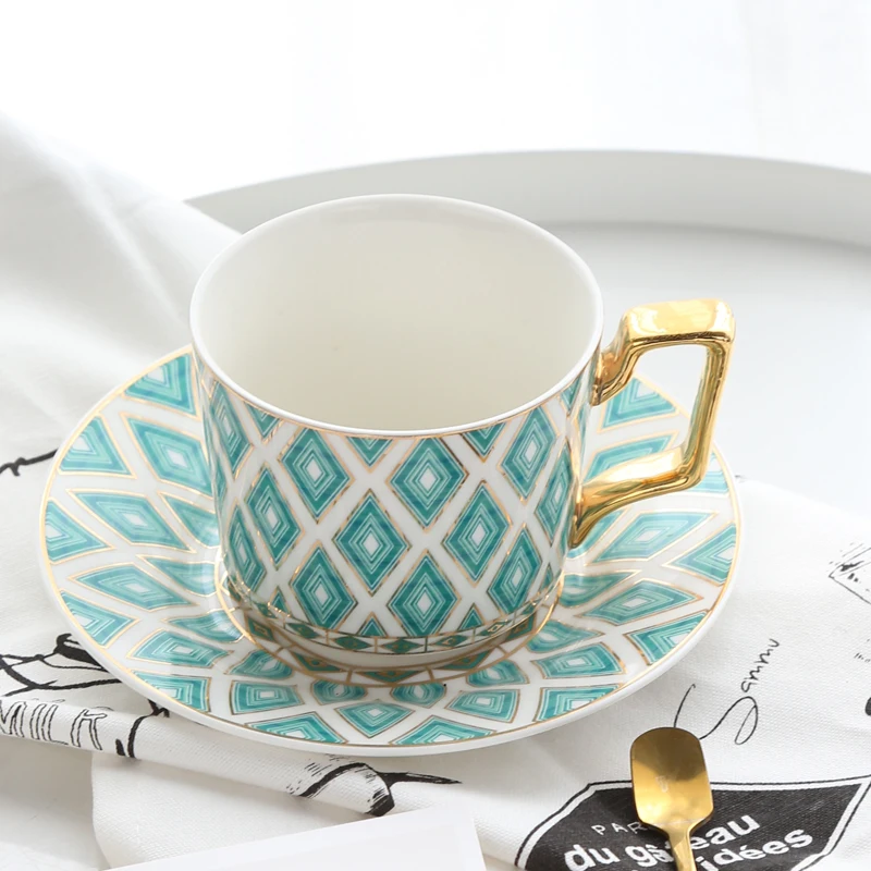 SU08 Graceful Exclusive Home Service Ceramic China Coffee Tea Cup and Saucer Sets