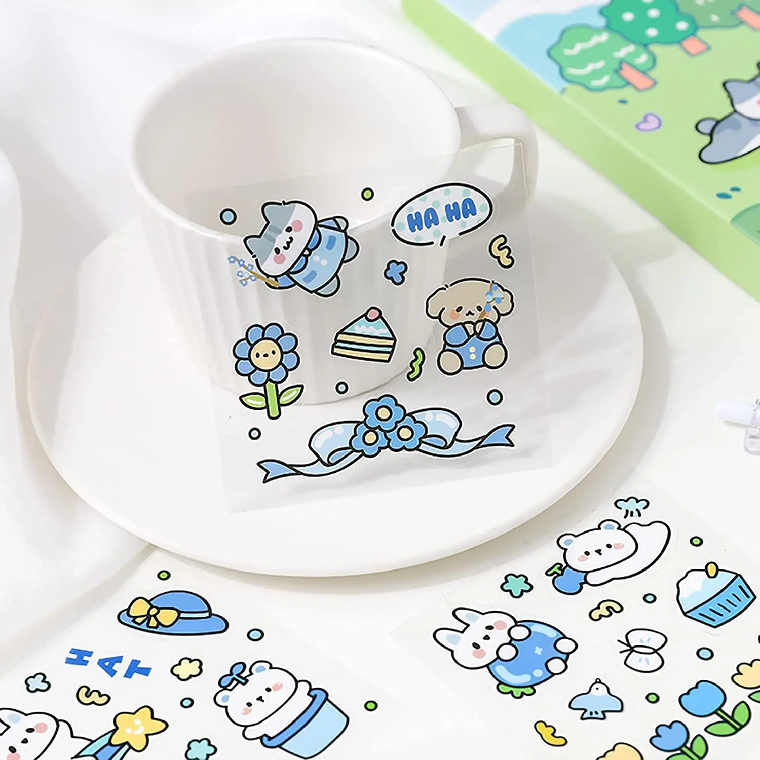 Cute Cartoon Animals Picnic Scrapbook Stickers 100 Sheets DIY Decoration PVC Paper Cute Cartoon Rabbits Dog Forest Theme Sticker