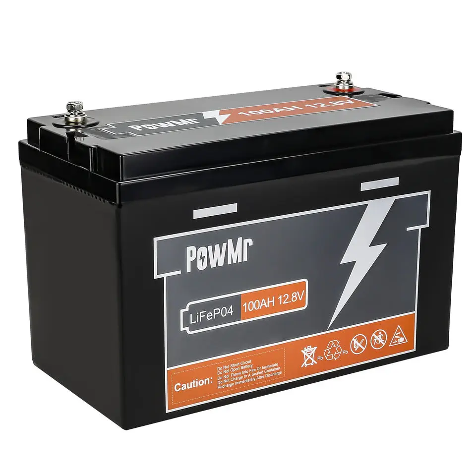 PowMr 12.8V 100AH Rechargeable Solar LiFePo4 Battery M8 Terminal Lead-acid Battery 4 Units In Series Battery