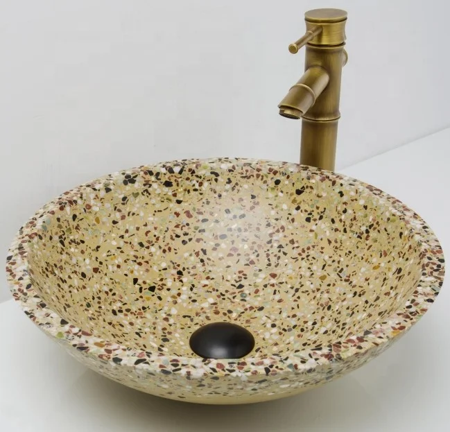 New style concrete countertop basin terrazzo bathroom hand wash sink round basin
