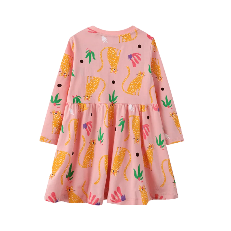 High Quality Printed Twirl Princess Soft Cotton Full Sleeves Pink Children Clothes For Girls Dress