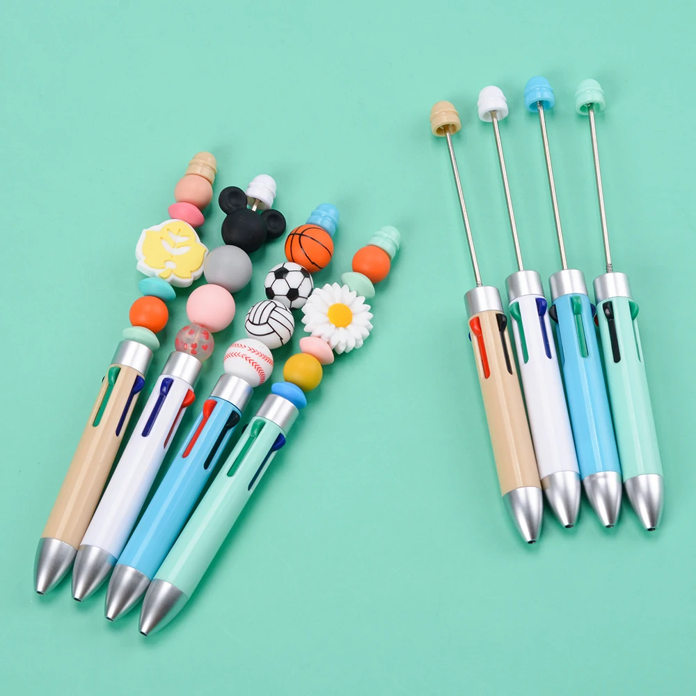 Low Moq Wholesale New Arrival Cute Soft Custom Silicone Beads for Four-color Visible Ballpoint Plastic Beaded Pens