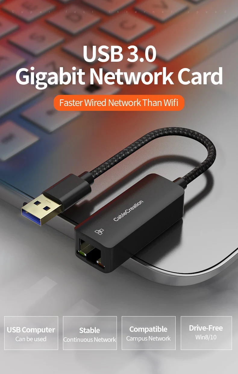 CableCreation USB Ethernet Adapter USB 3.0 to Network Gigabit RJ45 LAN 10/100/1000 Mbps Adapter converter