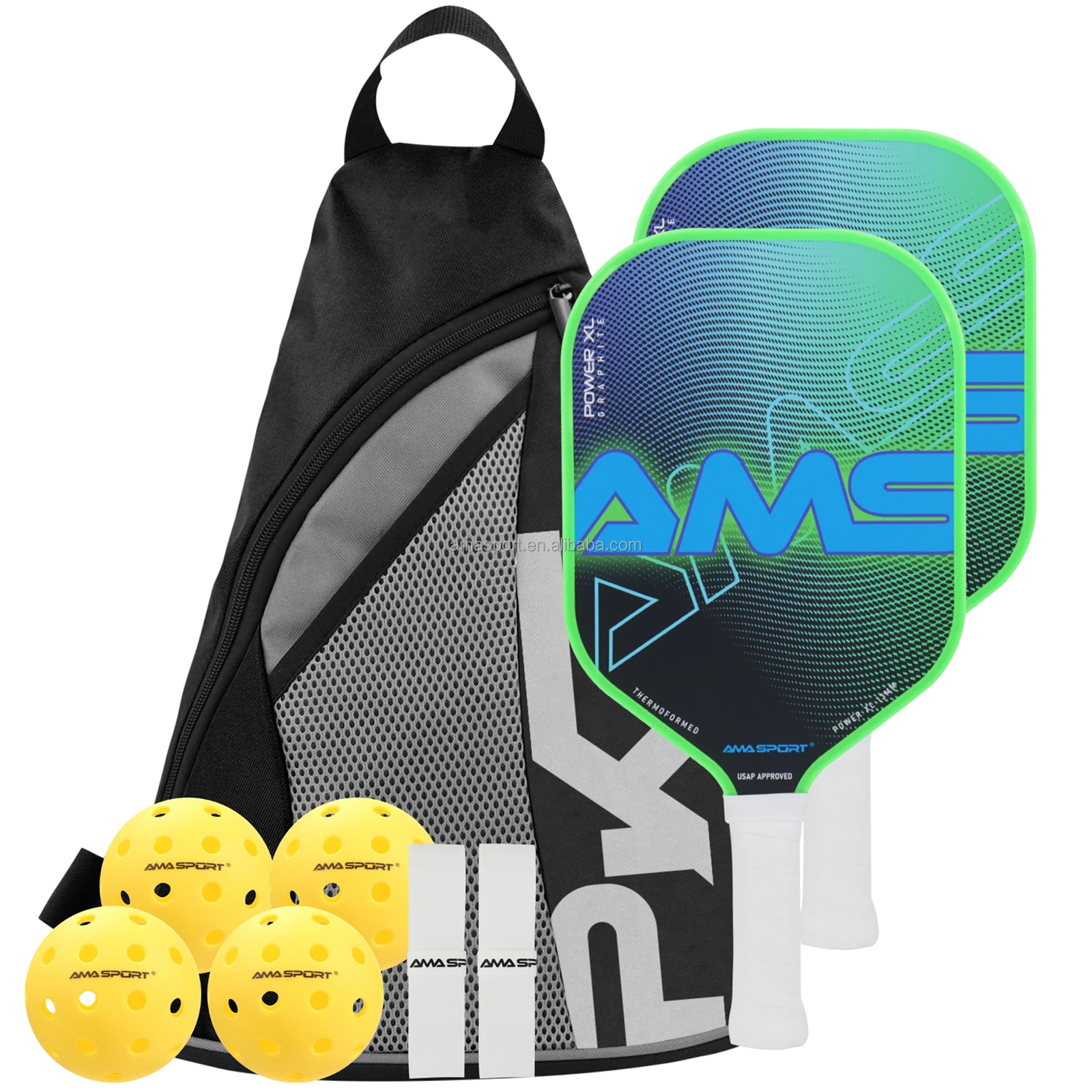 Pickleball Paddles USAPA Approved Carbon Surface Set with 2 Racket 4 Balls 1 Portable Carry Bag