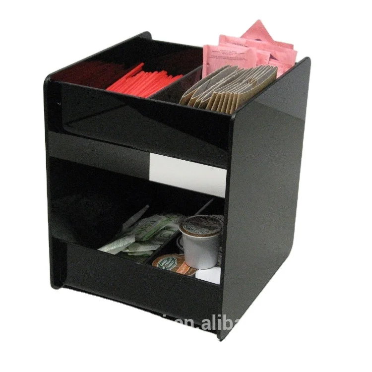 Black Acrylic Coffee Counter Condiment Caddy Cup Dispenser Lid Display Tea Rack