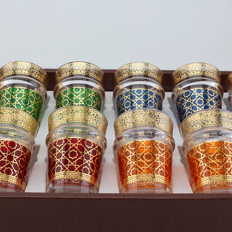 Newest 12pcs 4.4OZ  Morocco Style Colorful Decal Glass Tea Cup Sets Turkish tea cups sets