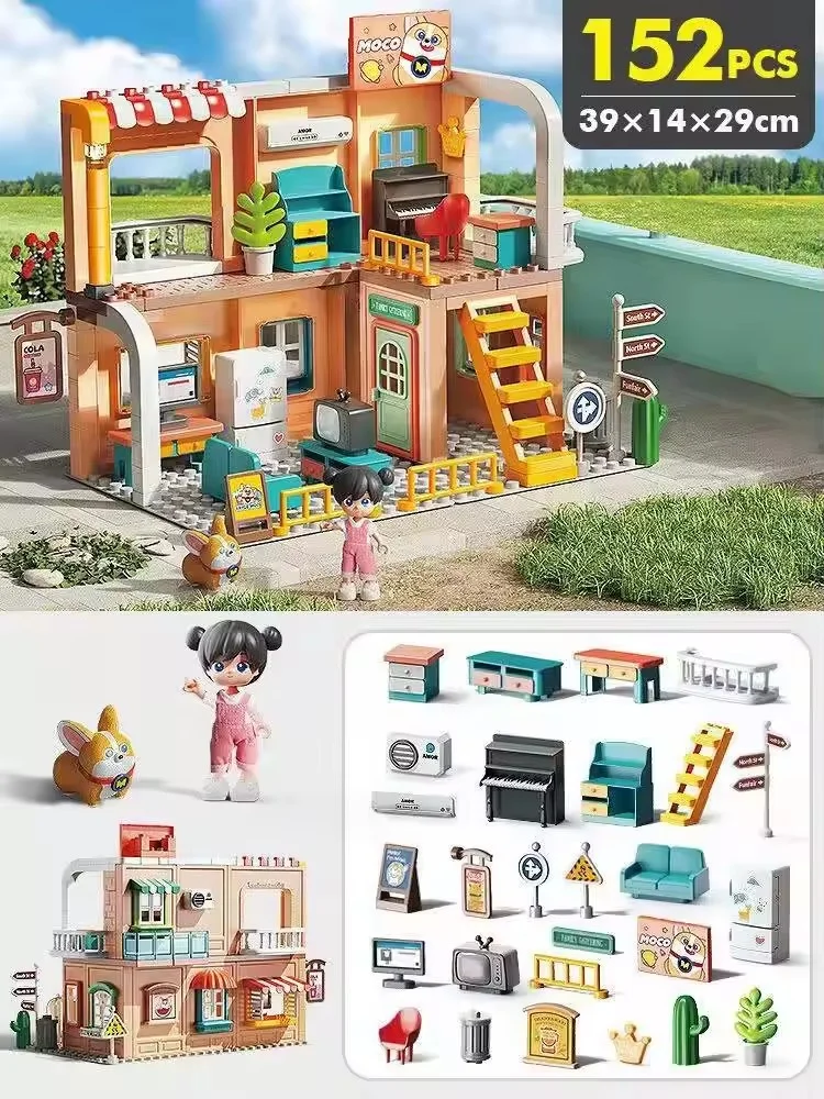 new style children dollhouse house building blocks toys sound and light big villa building blocks princess castle toys set