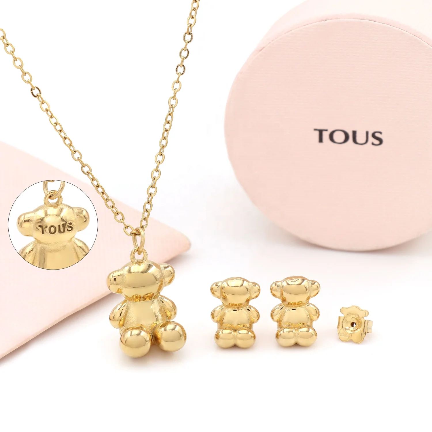 High Quality Fashion Jewelry Stainless Steel Jewelry Set For Gift 18K Gold Plated Bear Earring Necklace Set