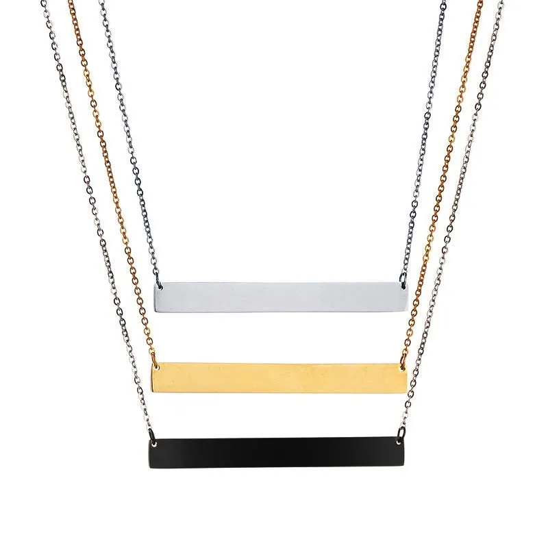 DIY personality nameplate gold plated stainless steel custom name logo rectangle bar pendant choker necklace